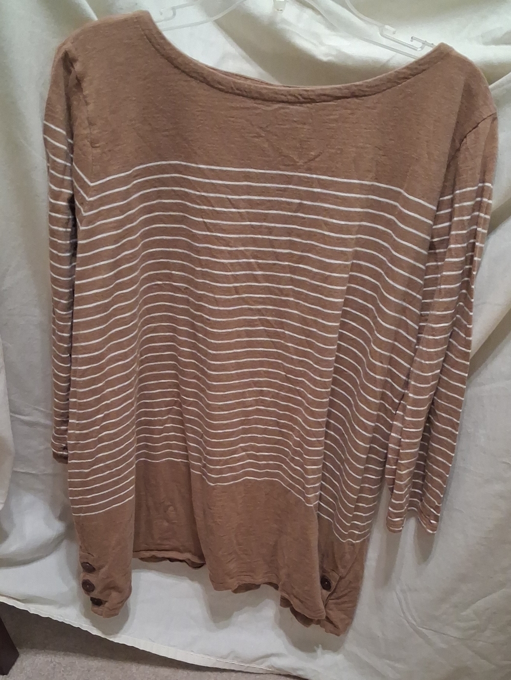 J. Jill Brown and White Striped Long Sleeve Boatneck Top